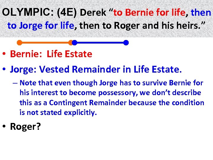 OLYMPIC: (4 E) Derek “to Bernie for life, then life to Jorge for life,