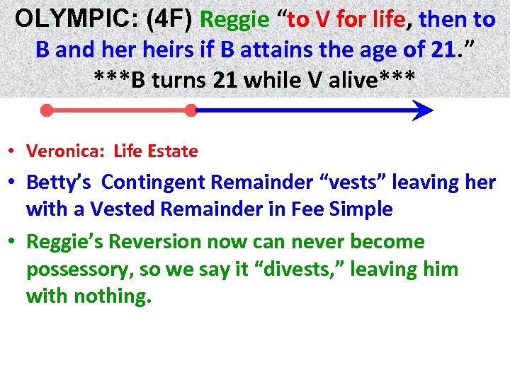 OLYMPIC: (4 F) Reggie “to V for life, then to life B and her