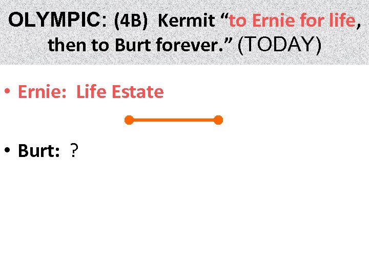 OLYMPIC: (4 B) Kermit “to Ernie for life, life then to Burt forever. ”