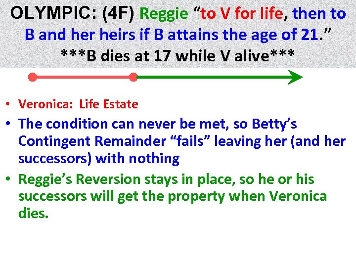 OLYMPIC: (4 F) Reggie “to V for life, then to life B and her