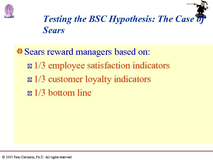 Testing the BSC Hypothesis: The Case of Sears reward managers based on: 1/3 employee