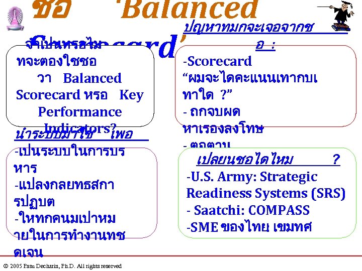 ชอ ‘Balanced ปญหาทมกจะเจอจากช อ : จำเปนหรอไม Scorecard’-Scorecard ทจะตองใชชอ วา Balanced Scorecard หรอ Key Performance