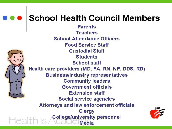 School Health Council Members Parents Teachers School Attendance Officers Food Service Staff Custodial Staff
