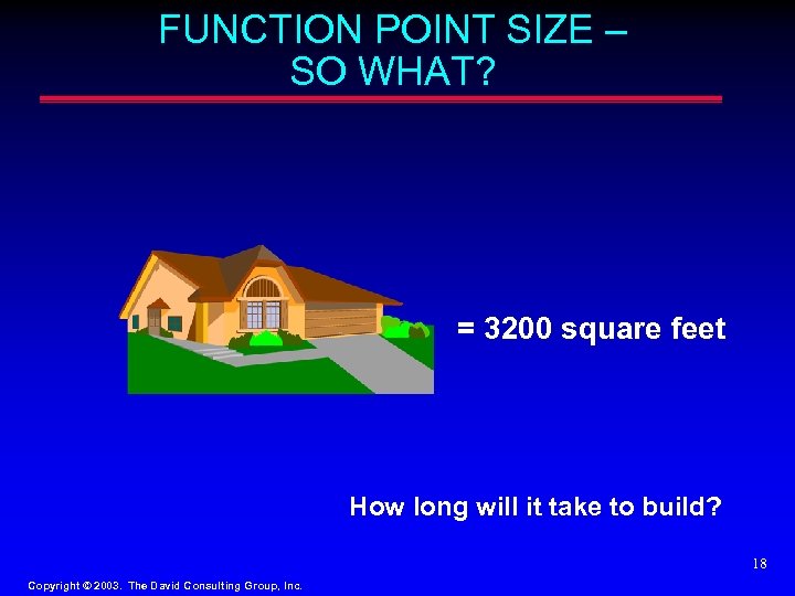 FUNCTION POINT SIZE – SO WHAT? = 3200 square feet How long will it