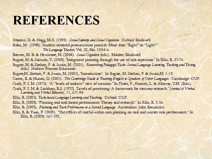 REFERENCES Abrams, D. & Hogg, M. A. (1999). Social Identity and Social Cognition. Oxford: