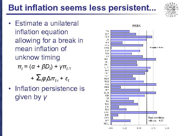 But inflation seems less persistent. . . • Estimate a unilateral inflation equation allowing