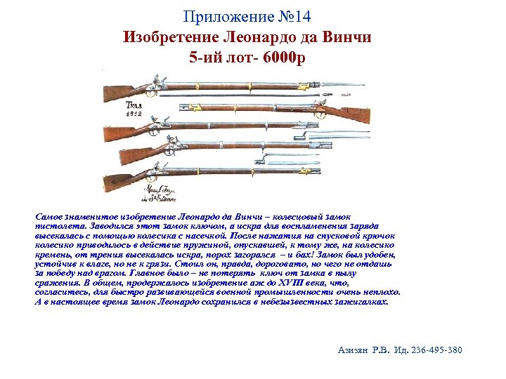 Приложение № 14 Изобретение Леонардо да Винчи 5 -ий лот- 6000 р Самое знаменитое