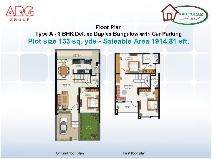 Floor Plan Type A - 3 BHK Deluxe Duplex Bungalow with Car Parking Plot