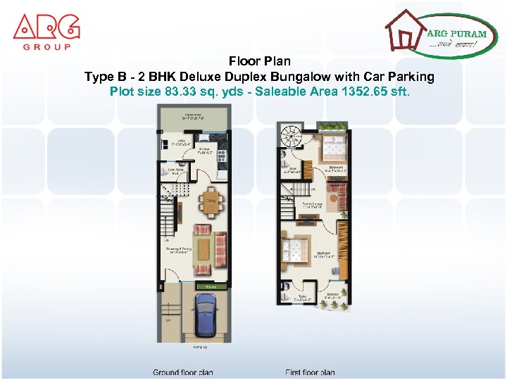 Floor Plan Type B - 2 BHK Deluxe Duplex Bungalow with Car Parking Plot
