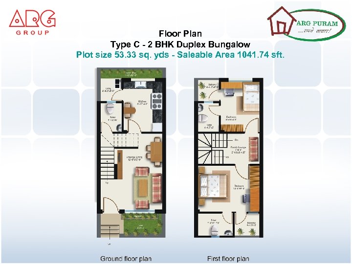 Floor Plan Type C - 2 BHK Duplex Bungalow Plot size 53. 33 sq.