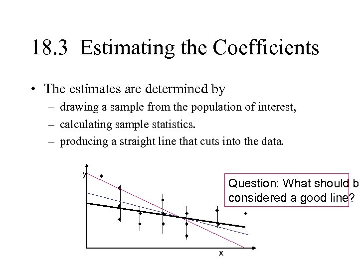 18. 3 Estimating the Coefficients • The estimates are determined by – drawing a