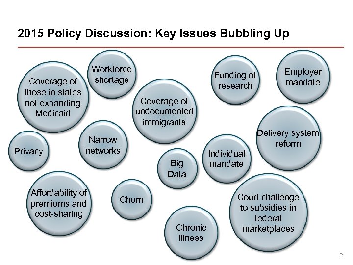 2015 Policy Discussion: Key Issues Bubbling Up Workforce shortage Coverage of those in states