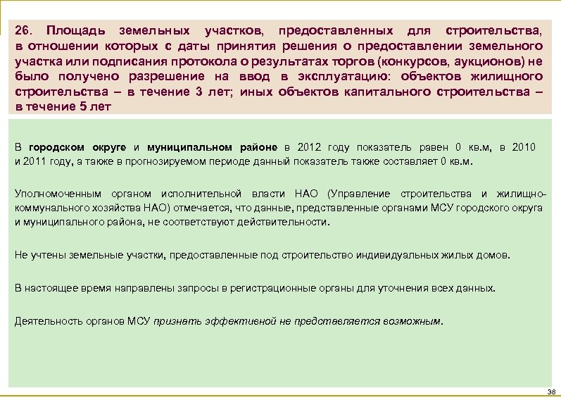 26. Площадь земельных участков, предоставленных для строительства, в отношении которых с даты принятия решения