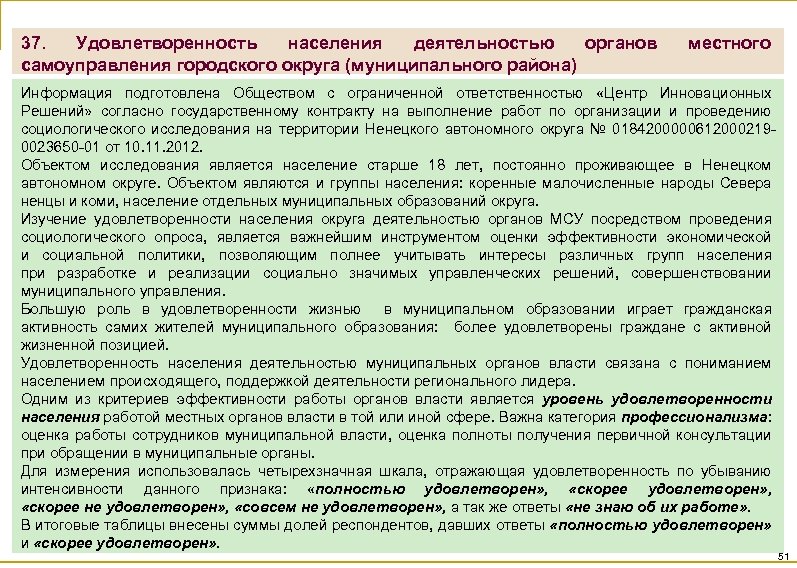 37. Удовлетворенность населения деятельностью органов самоуправления городского округа (муниципального района) местного Информация подготовлена Обществом