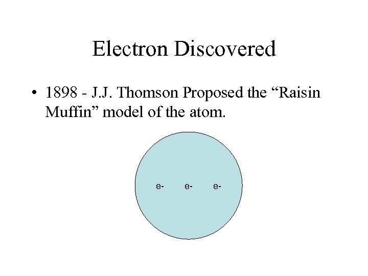 Electron Discovered • 1898 - J. J. Thomson Proposed the “Raisin Muffin” model of