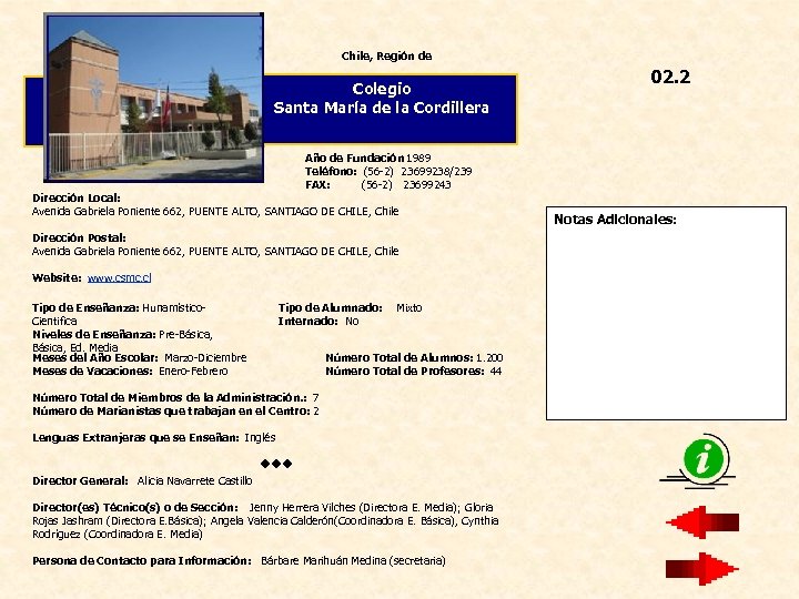 Chile, Región de Colegio Santa María de la Cordillera 02. 2 Año de Fundación