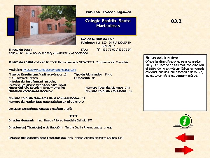 Colombia - Ecuador, Región de Colegio Espíritu Santo Marianistas 03. 2 Año de Fundación