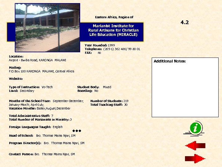 Eastern Africa, Region of 4. 2 Marianist Institute for Rural Artisans for Christian Life