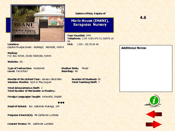 Eastern Africa, Region of Maria House (IMANI), Saragossa Nursery Location: Captain Mungai Street -