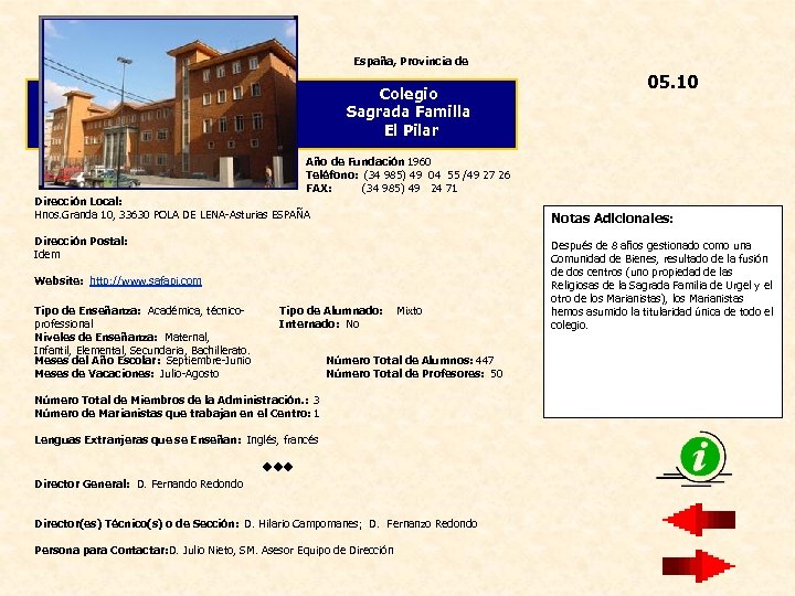 España, Provincia de Colegio Sagrada Familla El Pilar 05. 10 Año de Fundación 1960