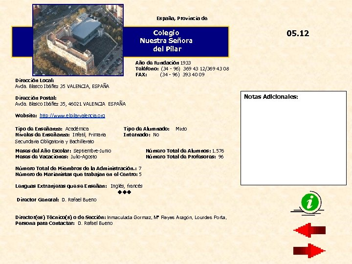España, Provincia de Colegio Nuestra Señora del Pilar Año de Fundación 1933 Teléfono: (34