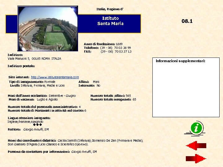 Italia, Regione d' Istituto Santa Maria Indirizzo: Viale Manzoni 5, 00185 ROMA ITALIA 08.