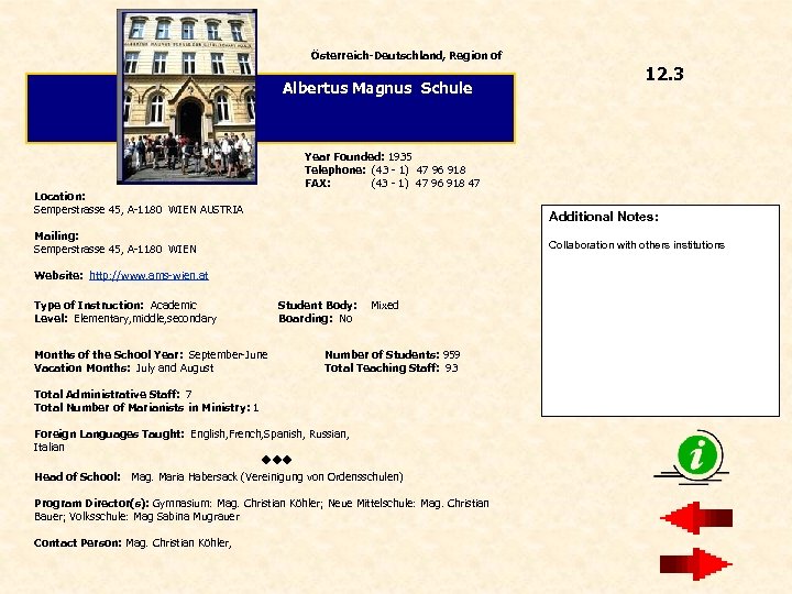 Österreich-Deutschland, Region of Albertus Magnus Schule Year Founded: 1935 Telephone: (43 - 1) 47