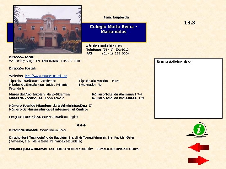 Perú, Región de Colegio María Reina Marianistas Dirección Local: Av. Pardo y Aliaga 321