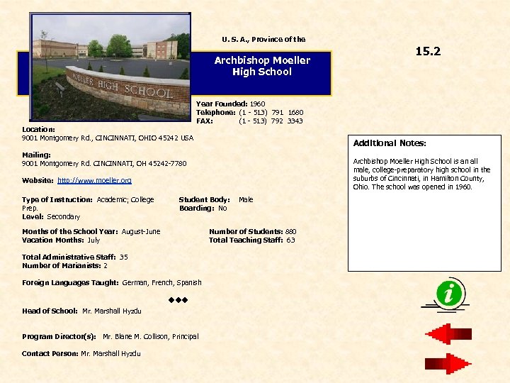 U. S. A. , Province of the Archbishop Moeller High School Location: 9001 Montgomery