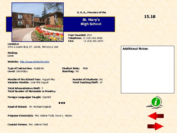 U. S. A. , Province of the St. Mary's High School Year Founded: 1931