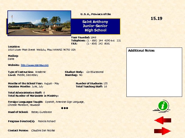 U. S. A. , Province of the Saint Anthony Junior-Senior High School 15. 19