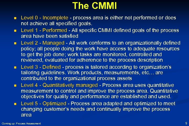 The CMMI n n n Level 0 - Incomplete - process area is either