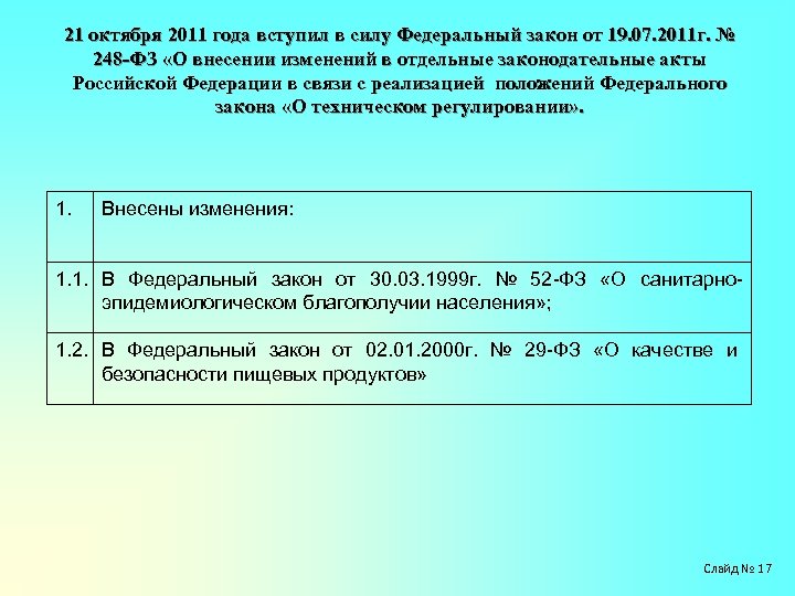 Году вступил в силу федеральный. 248 ФЗ. ФЗ от 19 июля 2011 года 247. Закон 248-ФЗ. Федеральный закон от 19.07.2011 247-ФЗ.