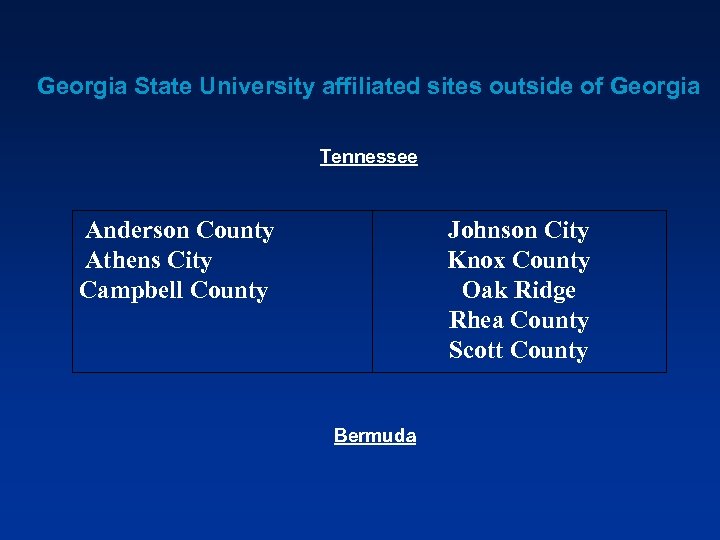 Georgia State University affiliated sites outside of Georgia Tennessee Anderson County Athens City Campbell