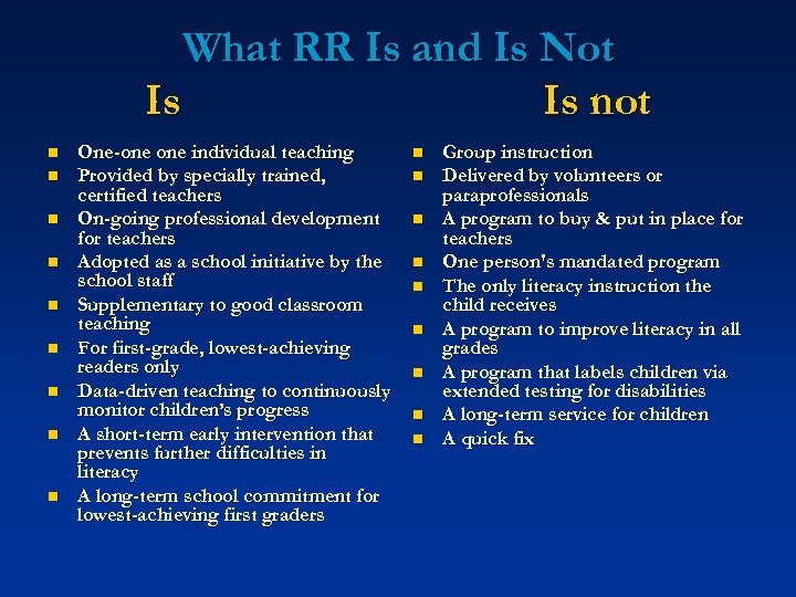 What RR Is and Is Not Is Is not n n n n n