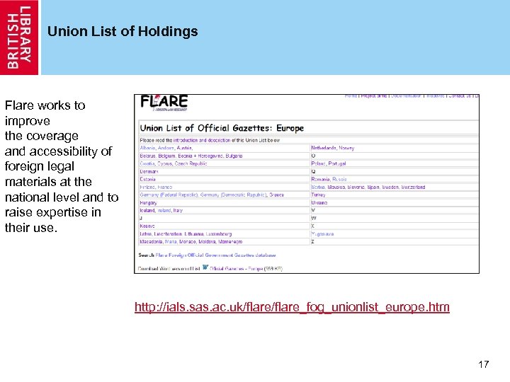 Union List of Holdings Flare works to improve the coverage and accessibility of foreign