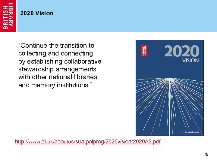 2020 Vision “Continue the transition to collecting and connecting by establishing collaborative stewardship arrangements