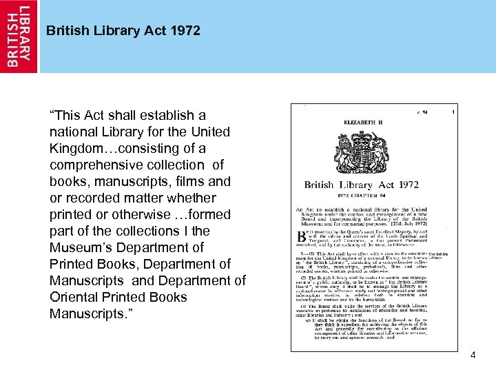 British Library Act 1972 “This Act shall establish a national Library for the United