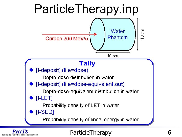 Carbon 200 Me. V/u Water Phantom 10 cm Particle. Therapy. inp 10 cm Tally