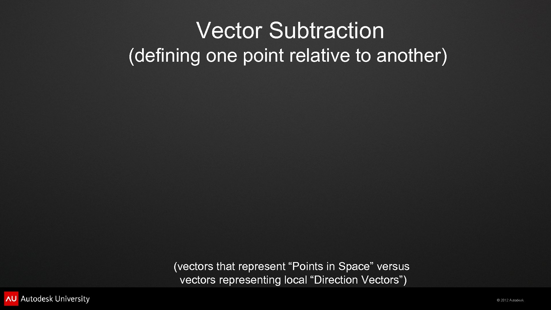 Vector Subtraction (defining one point relative to another) (vectors that represent “Points in Space”
