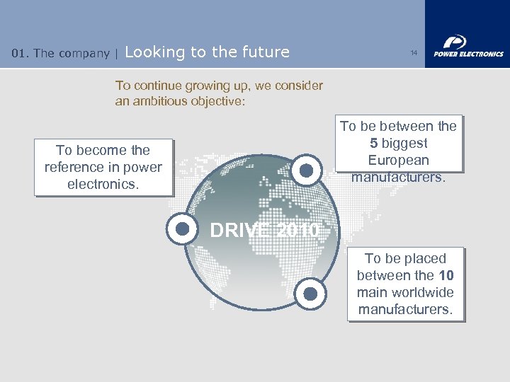 01. The company | Looking to the future 14 To continue growing up, we