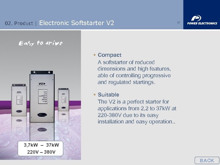 02. Product | Electronic Softstarter V 2 17 § Compact A softstarter of reduced