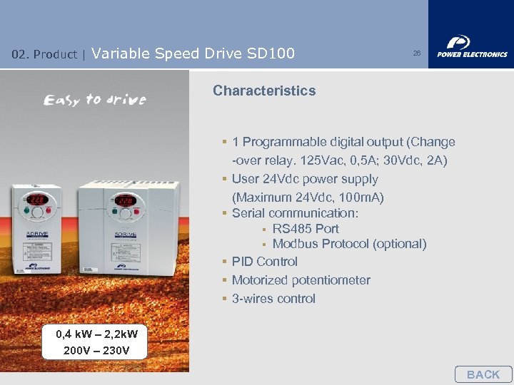 02. Product | Variable Speed Drive SD 100 26 Characteristics § 1 Programmable digital