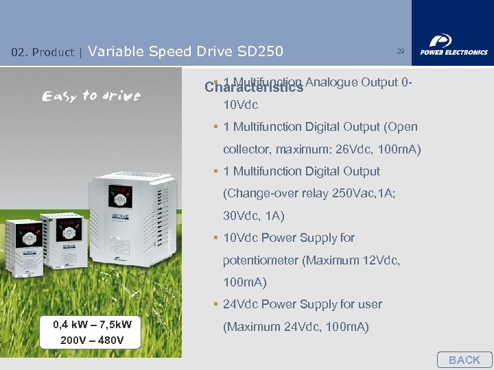 02. Product | Variable Speed Drive SD 250 29 § 1 Multifunction Characteristics Analogue