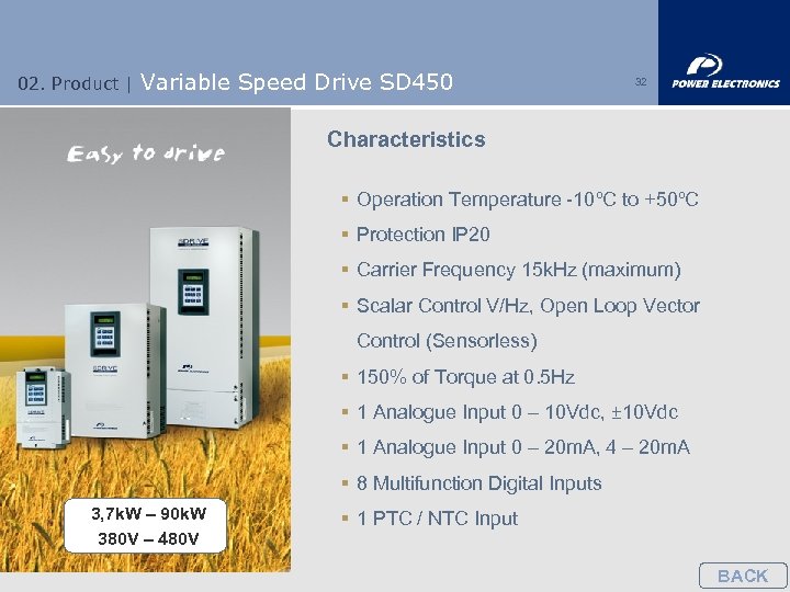 02. Product | Variable Speed Drive SD 450 32 Characteristics § Operation Temperature -10ºC