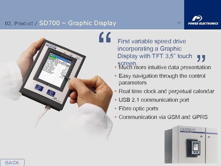 02. Product / SD 700 – Graphic Display “ 51 First variable speed drive