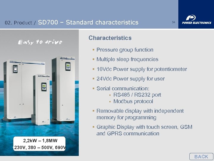 02. Product / SD 700 – Standard characteristics 54 Characteristics § Pressure group function