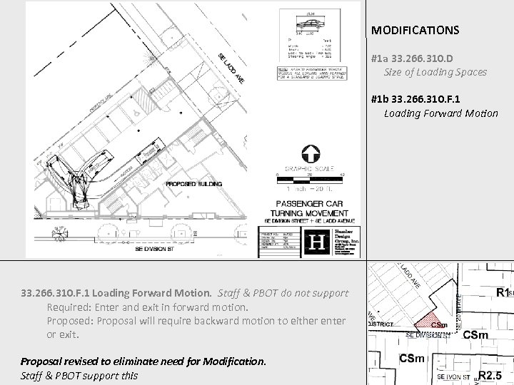 MODIFICATIONS #1 a 33. 266. 310. D Size of Loading Spaces #1 b 33.