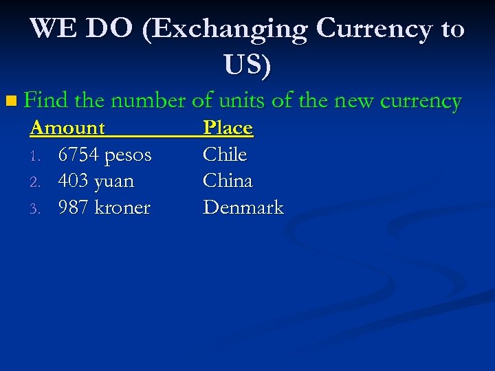 WE DO (Exchanging Currency to US) n Find the number of units of the