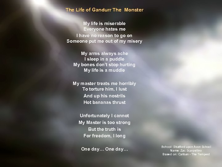 The Life of Gandurr The Monster My life is miserable Everyone hates me I